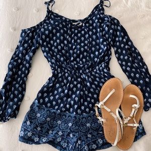 Blue Off The Shoulder Romper